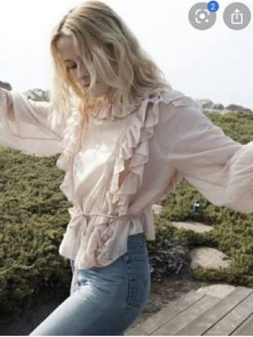 Ruffled Tie-Waist Women's Blouse - Salt - Picture 4 of 4